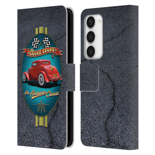 Larry Grossman Retro Collection Deuce Coupe Classic Leather Book Wallet Case Cover For Samsung Galaxy S23 5G