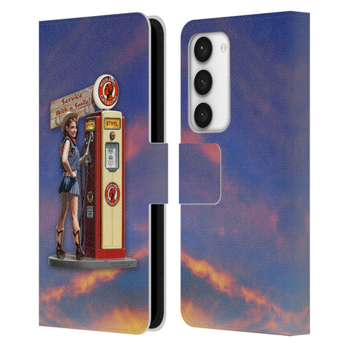 Larry Grossman Retro Collection Gasoline Girl Leather Book Wallet Case Cover For Samsung Galaxy S23 5G