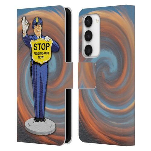 Larry Grossman Retro Collection Stop Pigging Out Leather Book Wallet Case Cover For Samsung Galaxy S23 5G