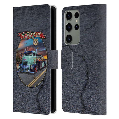 Larry Grossman Retro Collection Keep on Truckin' Rt. 66 Leather Book Wallet Case Cover For Samsung Galaxy S23 Ultra 5G