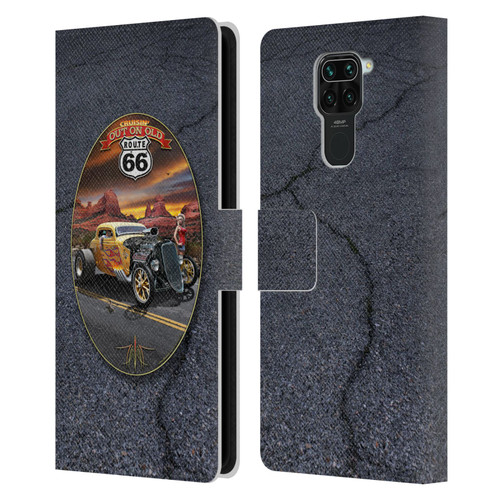 Larry Grossman Retro Collection Route 66 Hot Rod Coupe Leather Book Wallet Case Cover For Xiaomi Redmi Note 9 / Redmi 10X 4G