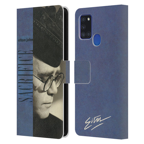 Elton John Artwork Sacrifice Single Leather Book Wallet Case Cover For Samsung Galaxy A21s (2020)