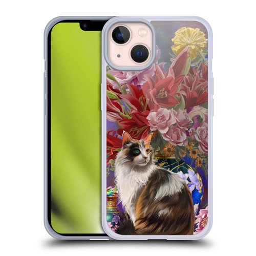 Nene Thomas Art Cat With Bouquet Of Flowers Soft Gel Case for Apple iPhone 13