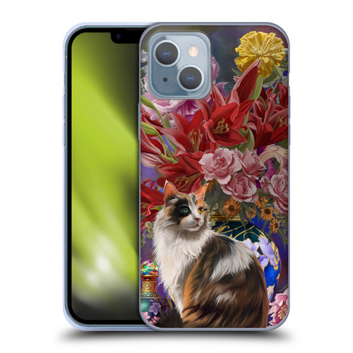 Nene Thomas Art Cat With Bouquet Of Flowers Soft Gel Case for Apple iPhone 14