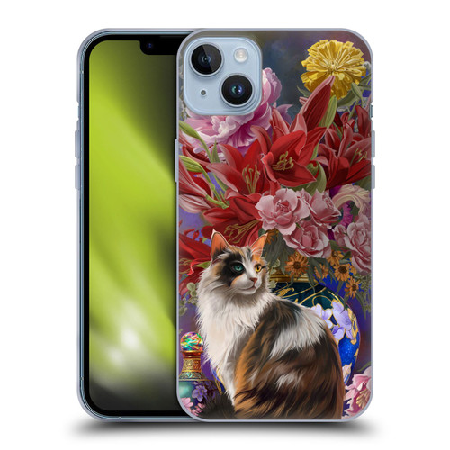 Nene Thomas Art Cat With Bouquet Of Flowers Soft Gel Case for Apple iPhone 14 Plus