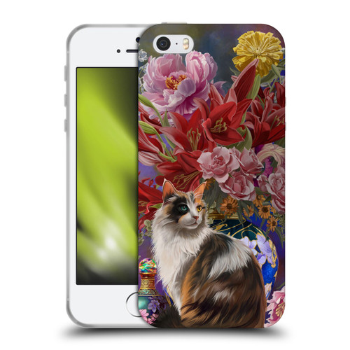 Nene Thomas Art Cat With Bouquet Of Flowers Soft Gel Case for Apple iPhone 5 / 5s / iPhone SE 2016
