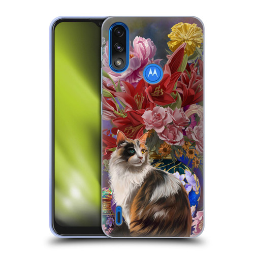 Nene Thomas Art Cat With Bouquet Of Flowers Soft Gel Case for Motorola Moto E7 Power / Moto E7i Power