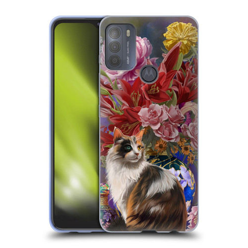 Nene Thomas Art Cat With Bouquet Of Flowers Soft Gel Case for Motorola Moto G50
