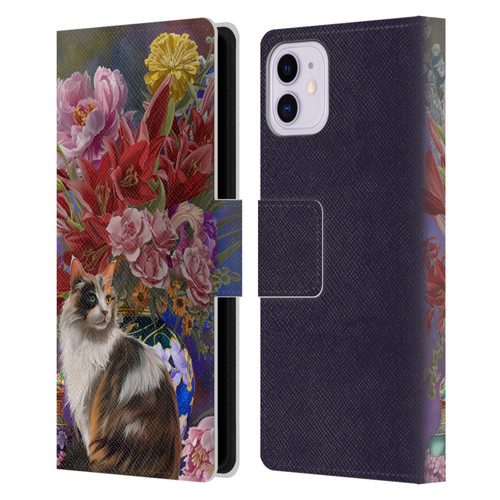 Nene Thomas Art Cat With Bouquet Of Flowers Leather Book Wallet Case Cover For Apple iPhone 11