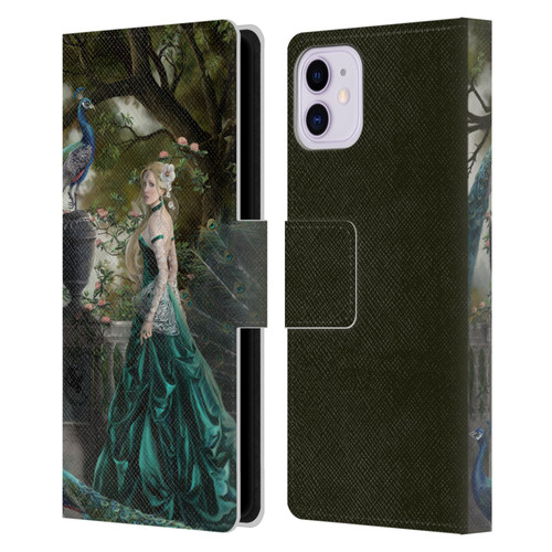 Nene Thomas Art Peacock & Princess In Emerald Leather Book Wallet Case Cover For Apple iPhone 11
