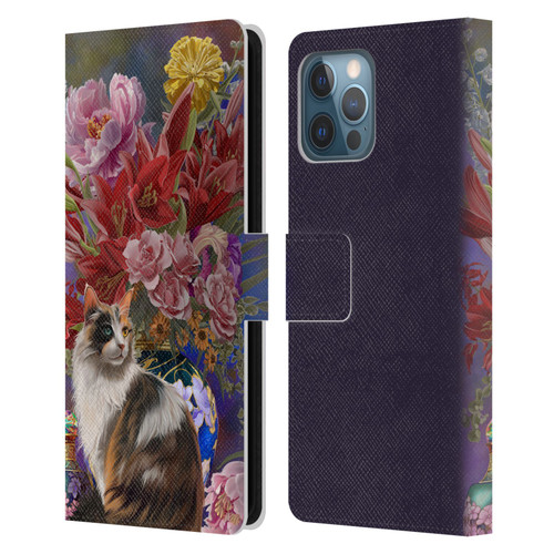 Nene Thomas Art Cat With Bouquet Of Flowers Leather Book Wallet Case Cover For Apple iPhone 12 Pro Max