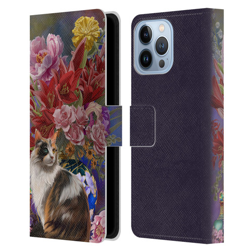 Nene Thomas Art Cat With Bouquet Of Flowers Leather Book Wallet Case Cover For Apple iPhone 13 Pro Max