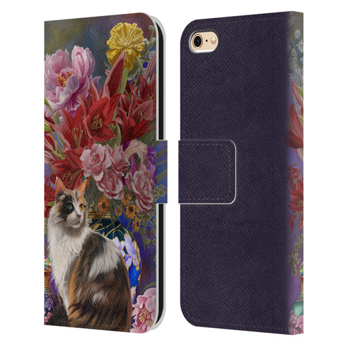 Nene Thomas Art Cat With Bouquet Of Flowers Leather Book Wallet Case Cover For Apple iPhone 6 / iPhone 6s