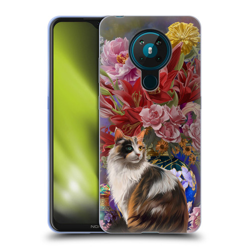 Nene Thomas Art Cat With Bouquet Of Flowers Soft Gel Case for Nokia 5.3