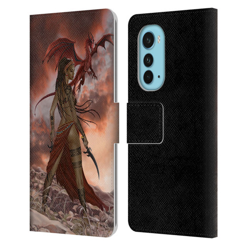 Nene Thomas Art African Warrior Woman & Dragon Leather Book Wallet Case Cover For Motorola Edge (2022)