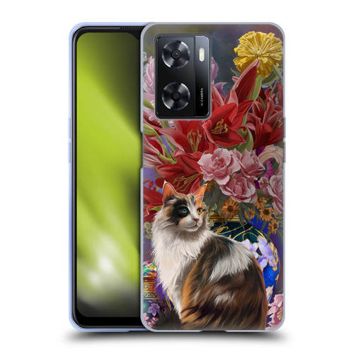 Nene Thomas Art Cat With Bouquet Of Flowers Soft Gel Case for OPPO A57s