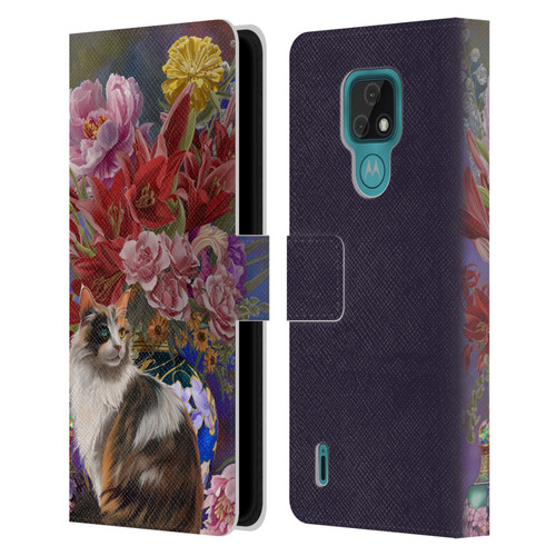 Nene Thomas Art Cat With Bouquet Of Flowers Leather Book Wallet Case Cover For Motorola Moto E7