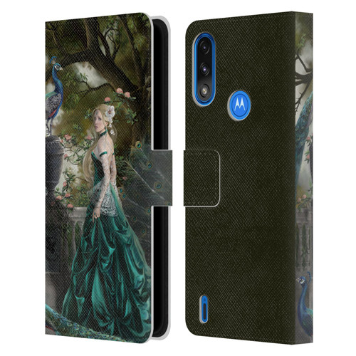 Nene Thomas Art Peacock & Princess In Emerald Leather Book Wallet Case Cover For Motorola Moto E7 Power / Moto E7i Power