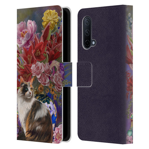 Nene Thomas Art Cat With Bouquet Of Flowers Leather Book Wallet Case Cover For OnePlus Nord CE 5G