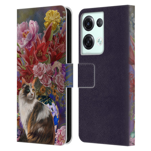 Nene Thomas Art Cat With Bouquet Of Flowers Leather Book Wallet Case Cover For OPPO Reno8 Pro