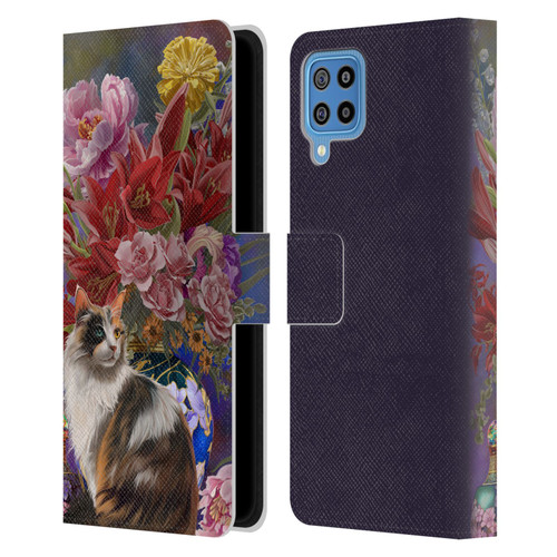 Nene Thomas Art Cat With Bouquet Of Flowers Leather Book Wallet Case Cover For Samsung Galaxy F22 (2021)