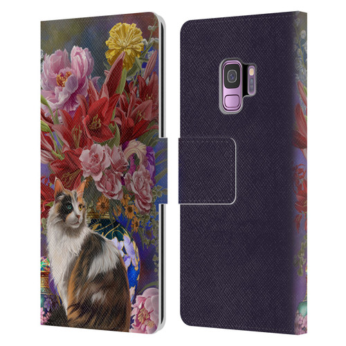 Nene Thomas Art Cat With Bouquet Of Flowers Leather Book Wallet Case Cover For Samsung Galaxy S9