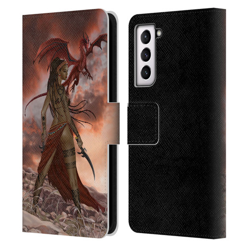 Nene Thomas Art African Warrior Woman & Dragon Leather Book Wallet Case Cover For Samsung Galaxy S21 5G
