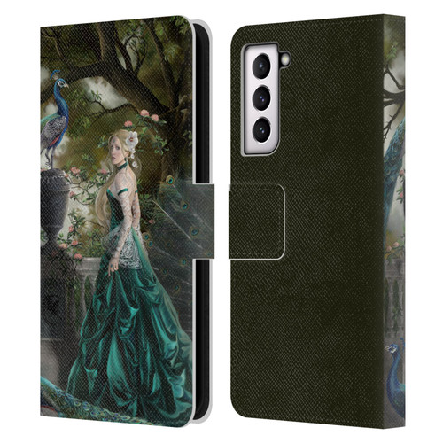 Nene Thomas Art Peacock & Princess In Emerald Leather Book Wallet Case Cover For Samsung Galaxy S21 5G