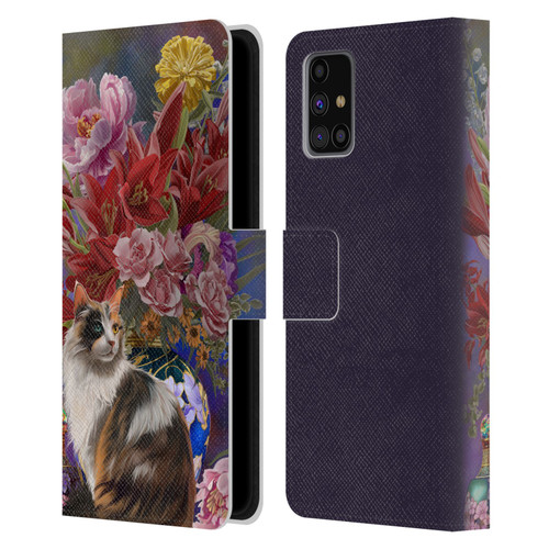 Nene Thomas Art Cat With Bouquet Of Flowers Leather Book Wallet Case Cover For Samsung Galaxy M31s (2020)