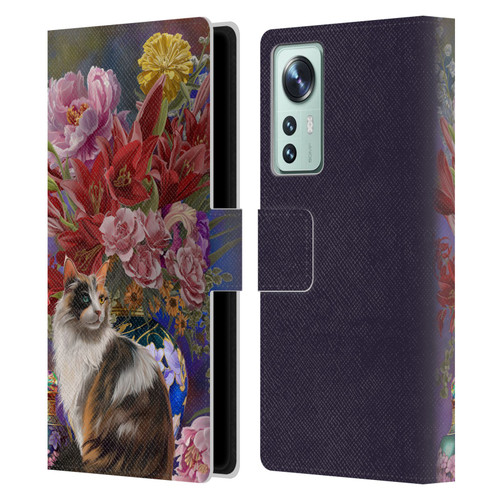 Nene Thomas Art Cat With Bouquet Of Flowers Leather Book Wallet Case Cover For Xiaomi 12