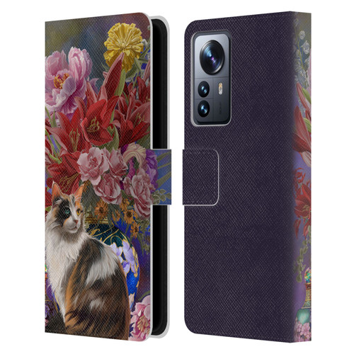 Nene Thomas Art Cat With Bouquet Of Flowers Leather Book Wallet Case Cover For Xiaomi 12 Pro