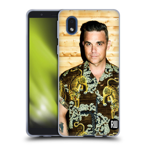 Robbie Williams Calendar Tiger Print Shirt Soft Gel Case for Samsung Galaxy A01 Core (2020)