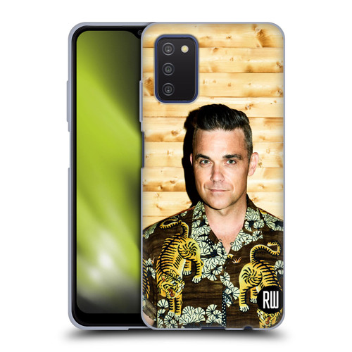 Robbie Williams Calendar Tiger Print Shirt Soft Gel Case for Samsung Galaxy A03s (2021)