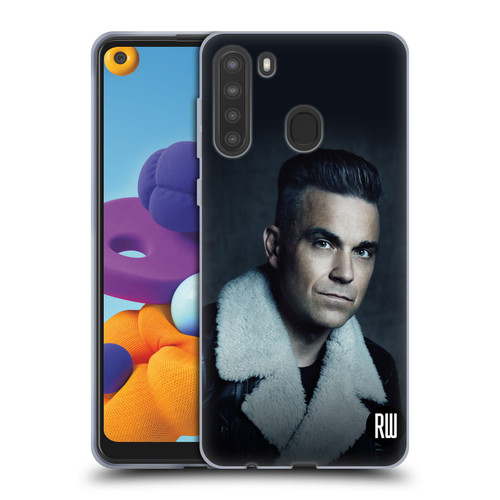 Robbie Williams Calendar Leather Jacket Soft Gel Case for Samsung Galaxy A21 (2020)