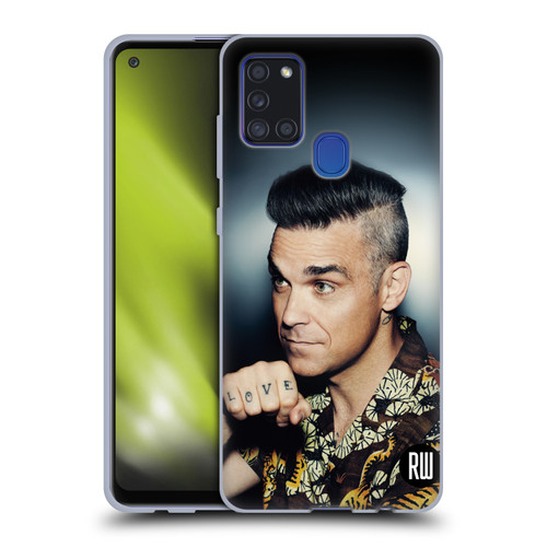 Robbie Williams Calendar Love Tattoo Soft Gel Case for Samsung Galaxy A21s (2020)