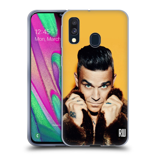 Robbie Williams Calendar Fur Coat Soft Gel Case for Samsung Galaxy A40 (2019)