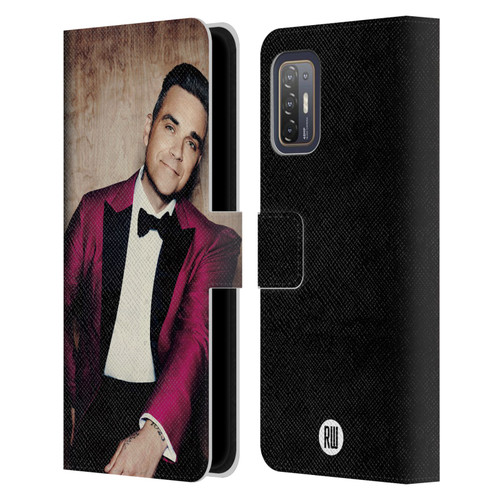 Robbie Williams Calendar Magenta Tux Leather Book Wallet Case Cover For HTC Desire 21 Pro 5G