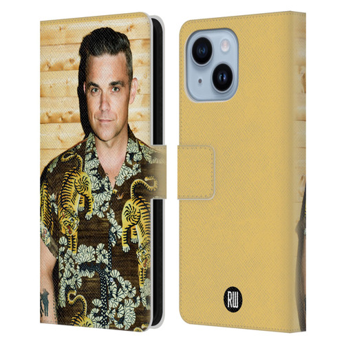 Robbie Williams Calendar Tiger Print Shirt Leather Book Wallet Case Cover For Apple iPhone 14 Plus