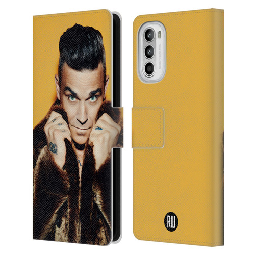 Robbie Williams Calendar Fur Coat Leather Book Wallet Case Cover For Motorola Moto G52