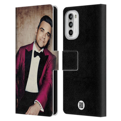 Robbie Williams Calendar Magenta Tux Leather Book Wallet Case Cover For Motorola Moto G52