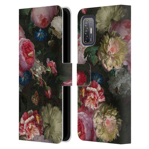 UtArt Antique Flowers Bouquet Leather Book Wallet Case Cover For HTC Desire 21 Pro 5G