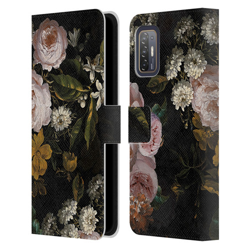 UtArt Antique Flowers Roses And Baby's Breath Leather Book Wallet Case Cover For HTC Desire 21 Pro 5G