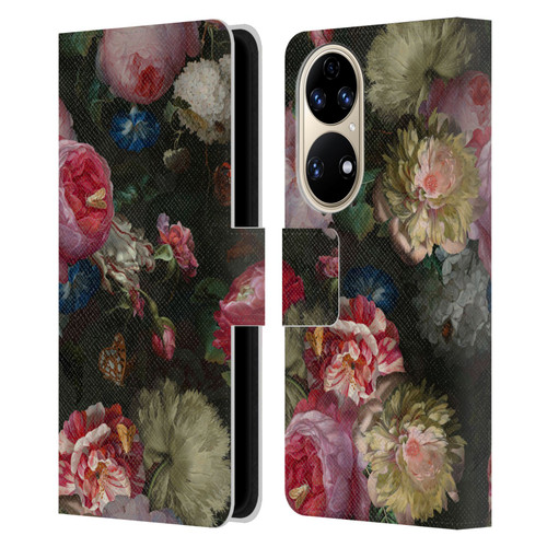 UtArt Antique Flowers Bouquet Leather Book Wallet Case Cover For Huawei P50
