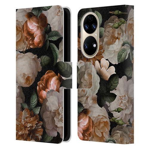 UtArt Antique Flowers Carnations And Garden Roses Leather Book Wallet Case Cover For Huawei P50