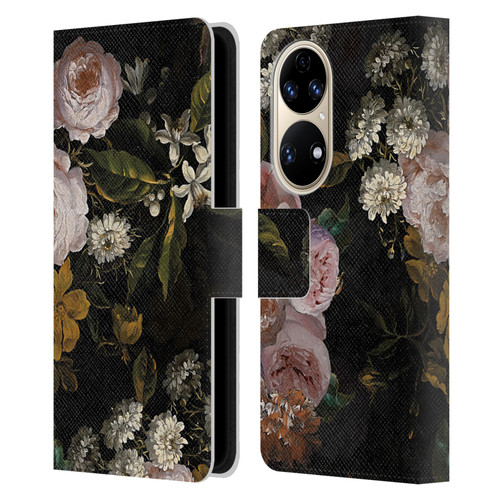 UtArt Antique Flowers Roses And Baby's Breath Leather Book Wallet Case Cover For Huawei P50