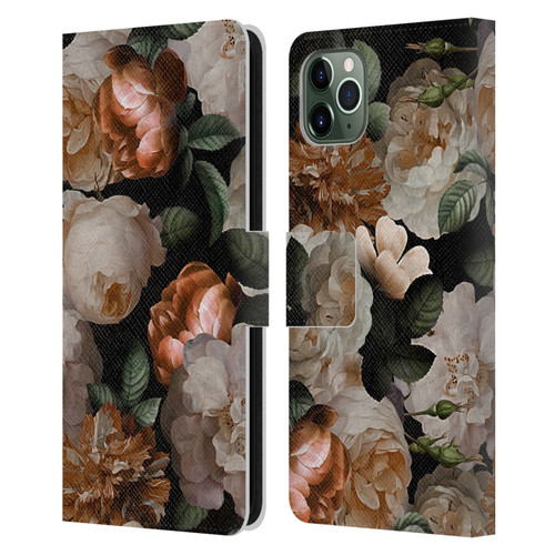 UtArt Antique Flowers Carnations And Garden Roses Leather Book Wallet Case Cover For Apple iPhone 11 Pro Max