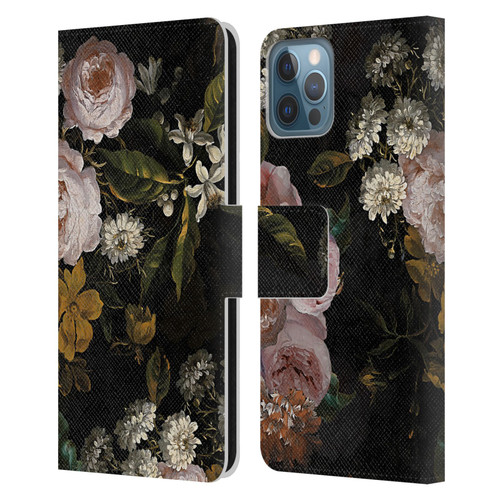 UtArt Antique Flowers Roses And Baby's Breath Leather Book Wallet Case Cover For Apple iPhone 12 / iPhone 12 Pro