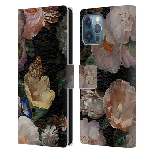 UtArt Antique Flowers Botanical Beauty Leather Book Wallet Case Cover For Apple iPhone 12 Pro Max