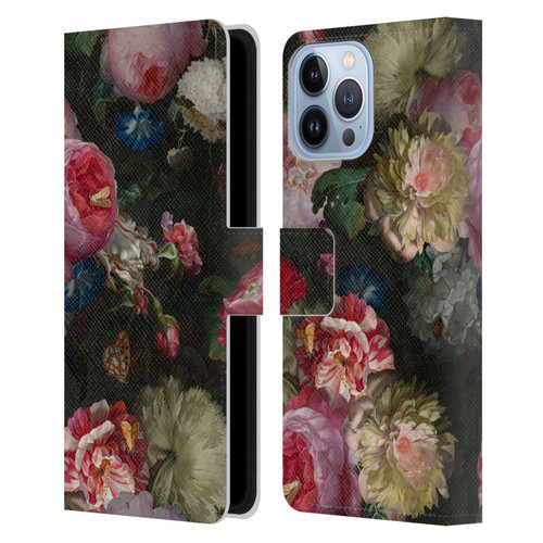 UtArt Antique Flowers Bouquet Leather Book Wallet Case Cover For Apple iPhone 13 Pro Max