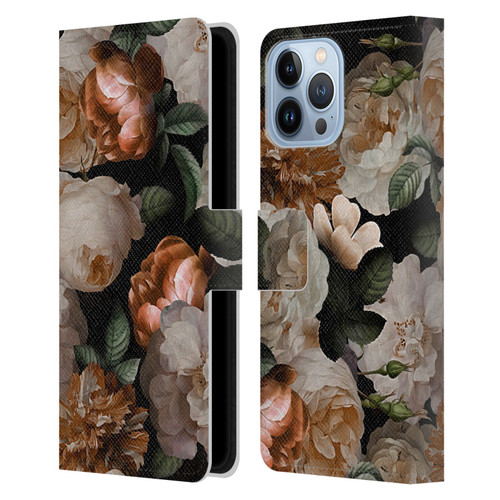 UtArt Antique Flowers Carnations And Garden Roses Leather Book Wallet Case Cover For Apple iPhone 13 Pro Max